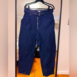 Navy cargo high waist pants with cool silver zippers and accents